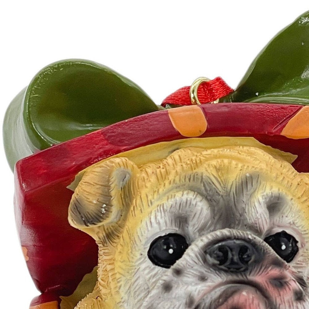 4" Brown Red And Green Resin Dog Christmas Figurine