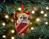 4" Brown Red And Green Resin Dog Christmas Figurine