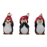 Set of Three Black White And Red Resin Penguin Christmas Reindeer Figurine