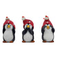 Set of Three Black White And Red Resin Penguin Christmas Reindeer Figurine