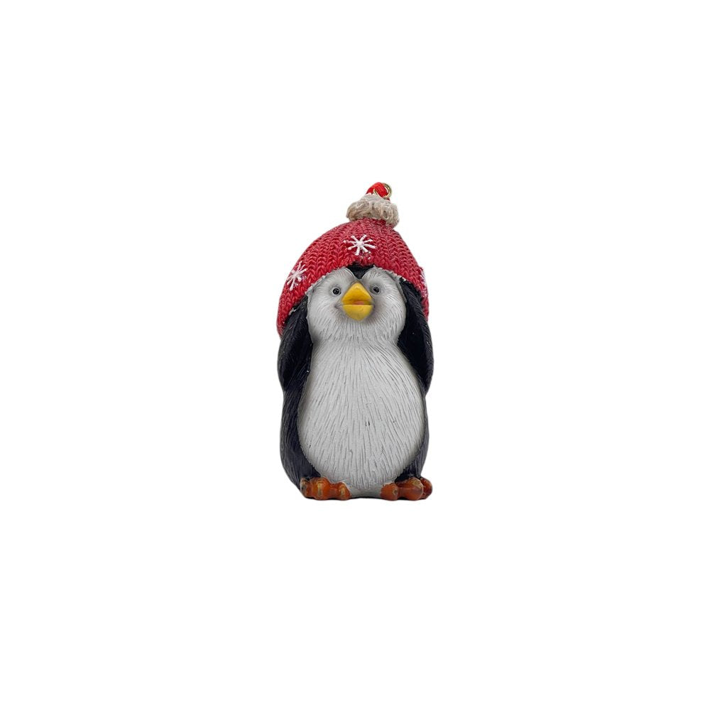 Set of Three Black White And Red Resin Penguin Christmas Reindeer Figurine