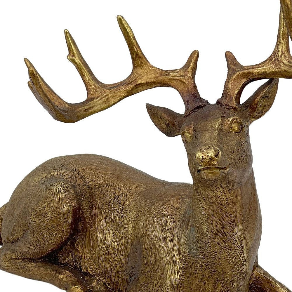 14" Antiqued Gold Resin Deer Tabletop Sculpture
