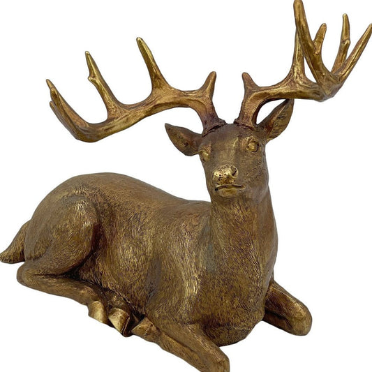14" Antiqued Gold Resin Deer Tabletop Sculpture