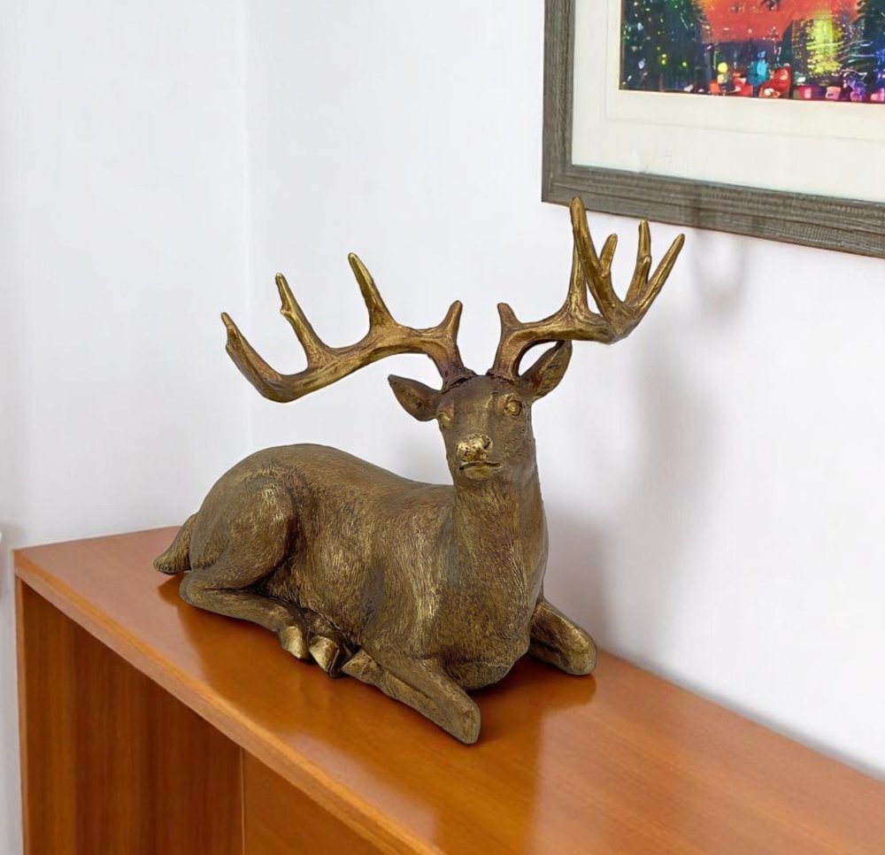 14" Antiqued Gold Resin Deer Tabletop Sculpture