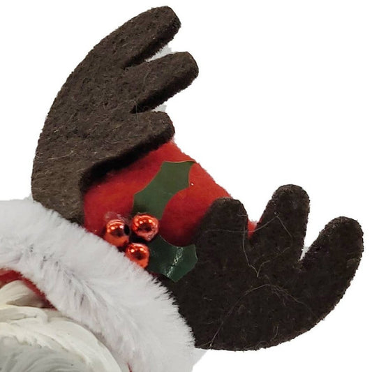 7" White Red And Brown Resin Dog Christmas Reindeer Figurine