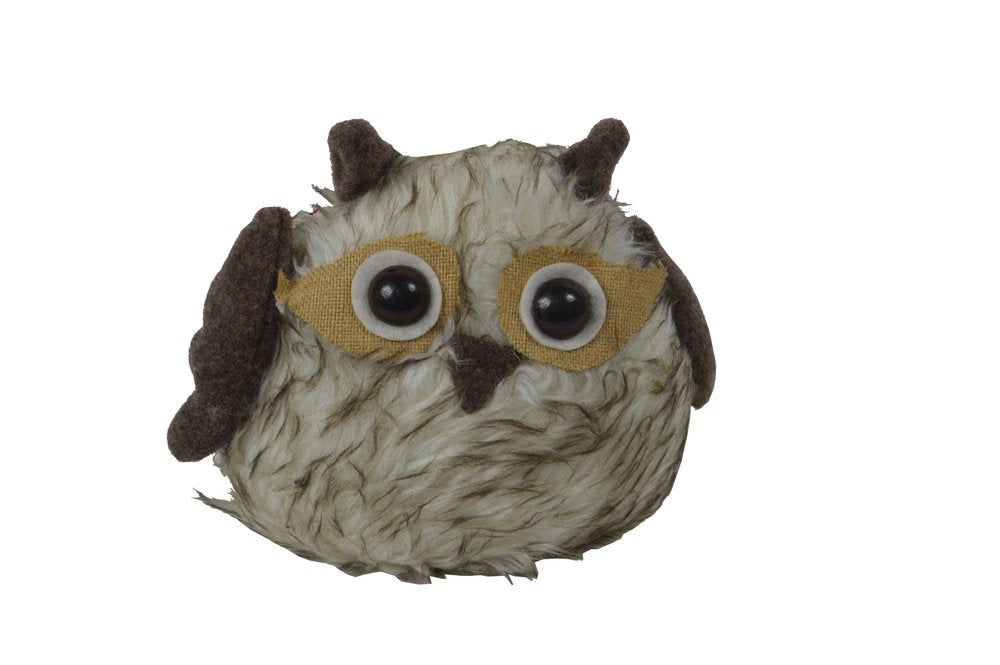 7" Brown White And Yellow Fabric Owl Figurine