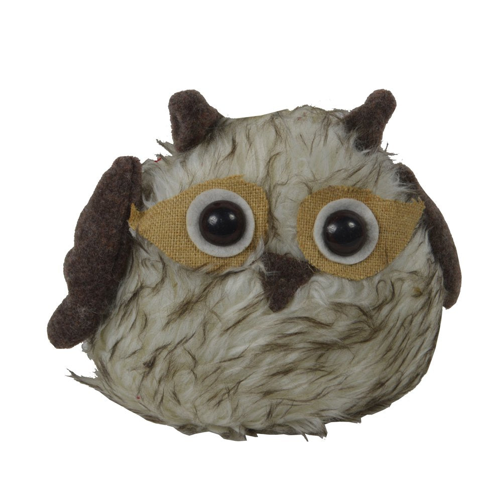 7" Brown White And Yellow Fabric Owl Figurine