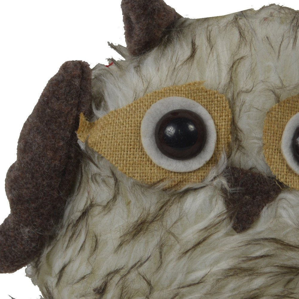 7" Brown White And Yellow Fabric Owl Figurine