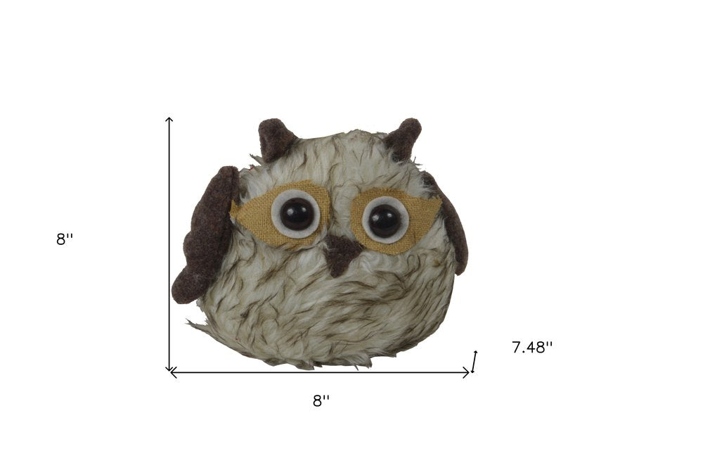 7" Brown White And Yellow Fabric Owl Figurine