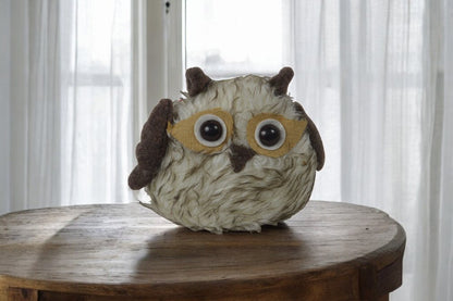 7" Brown White And Yellow Fabric Owl Figurine