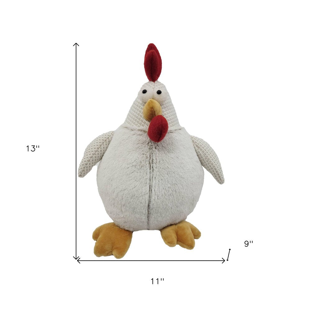 13" White Yellow And Red Fabric Rooster Figurine
