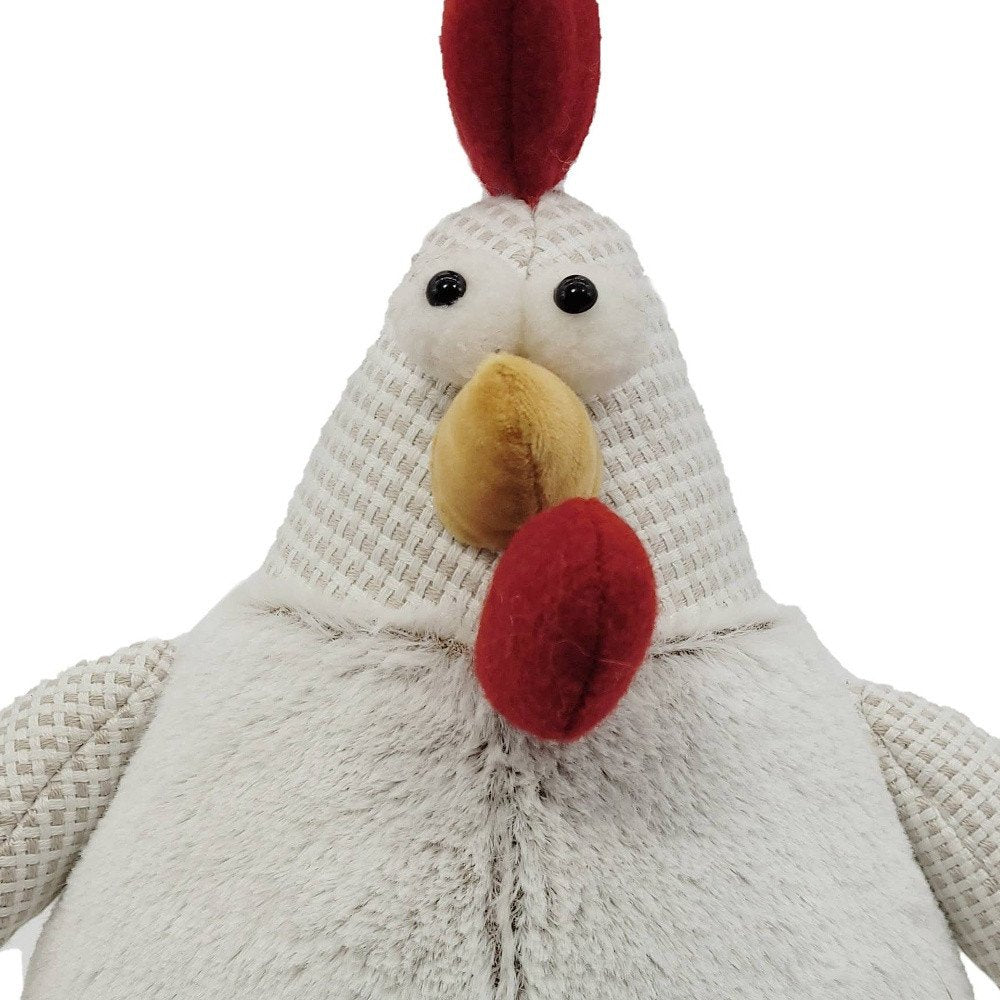 13" White Yellow And Red Fabric Rooster Figurine