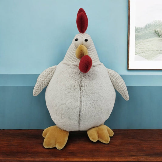 13" White Yellow And Red Fabric Rooster Figurine