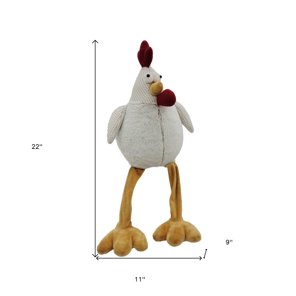 22" White Yellow And Red Fabric Rooster Figurine
