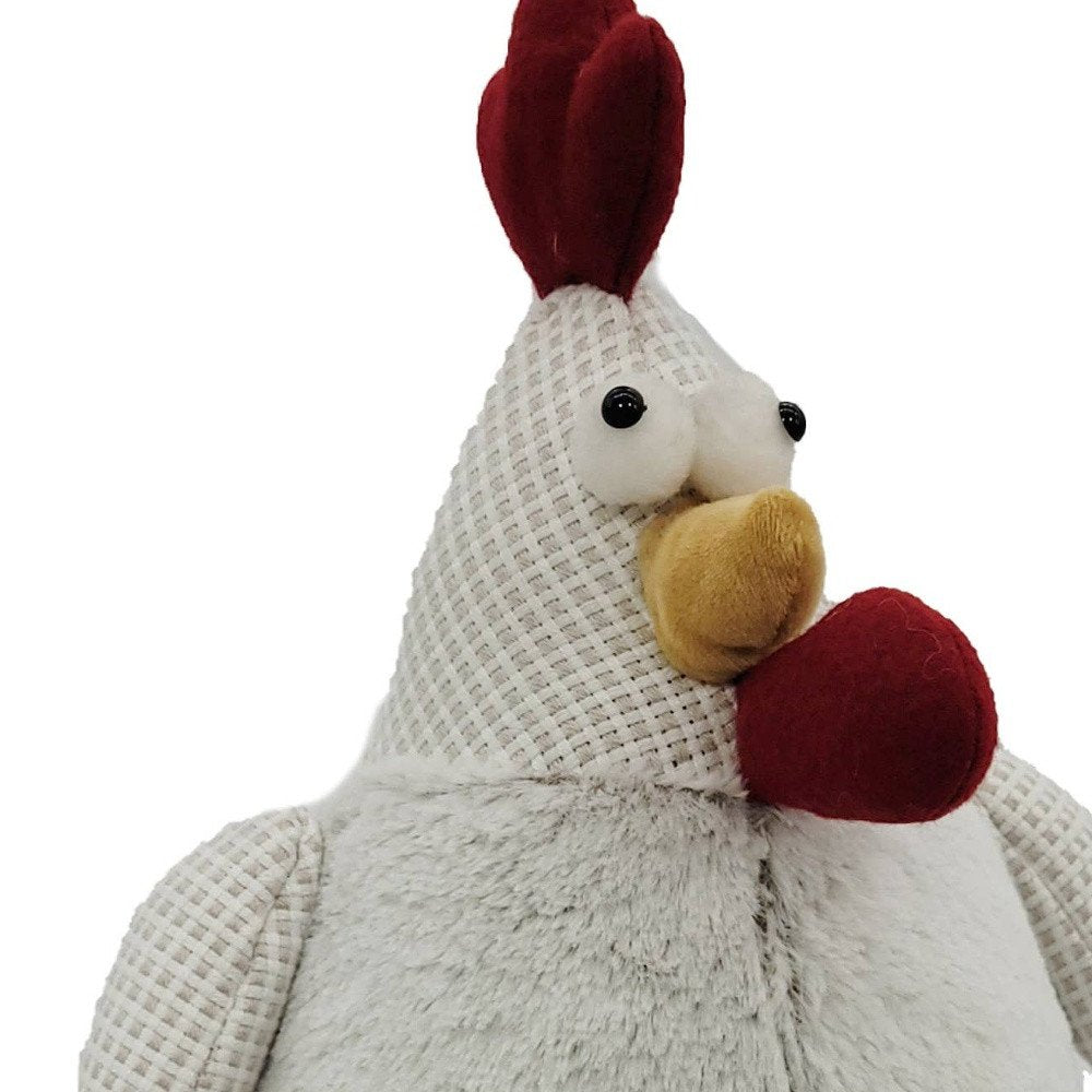 22" White Yellow And Red Fabric Rooster Figurine