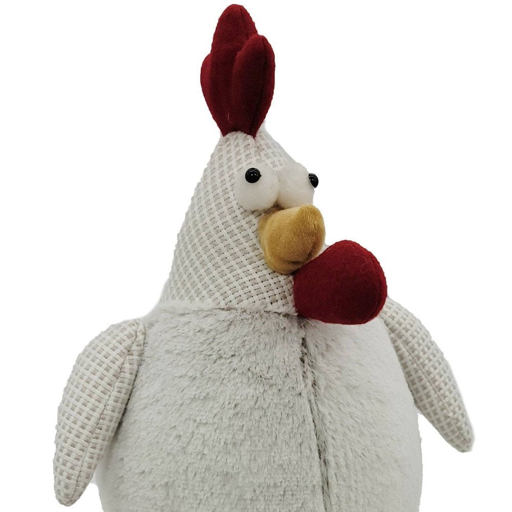 22" White Yellow And Red Fabric Rooster Figurine