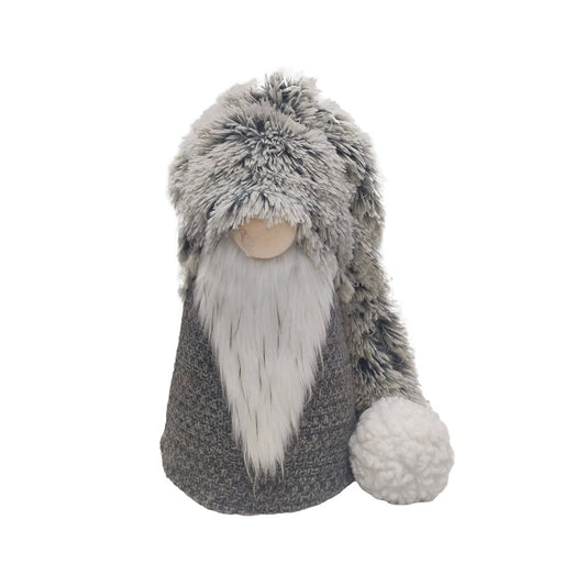 36" Gray And White Fabric Christmas Santa Standing Gnome