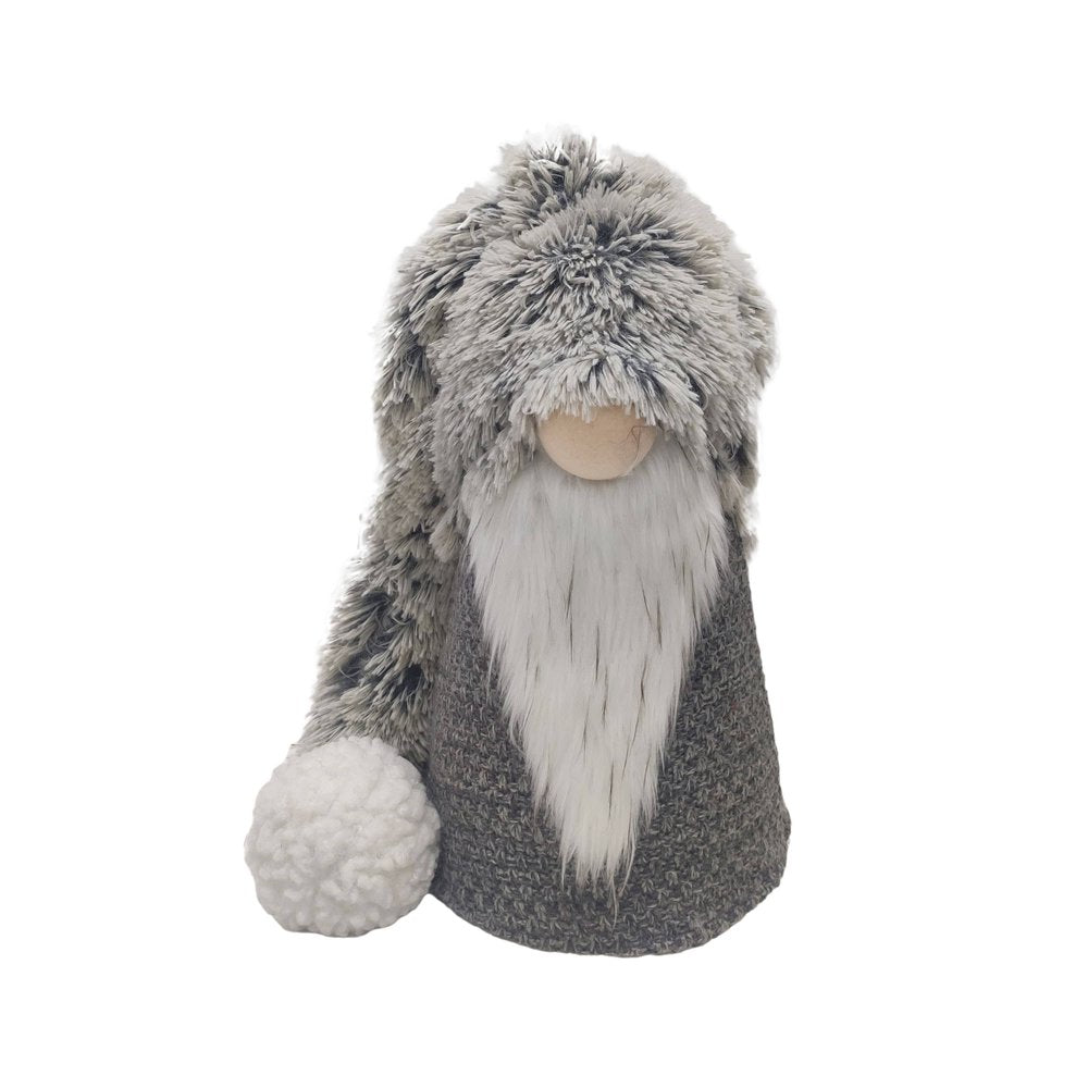 36" Gray And White Fabric Christmas Santa Standing Gnome