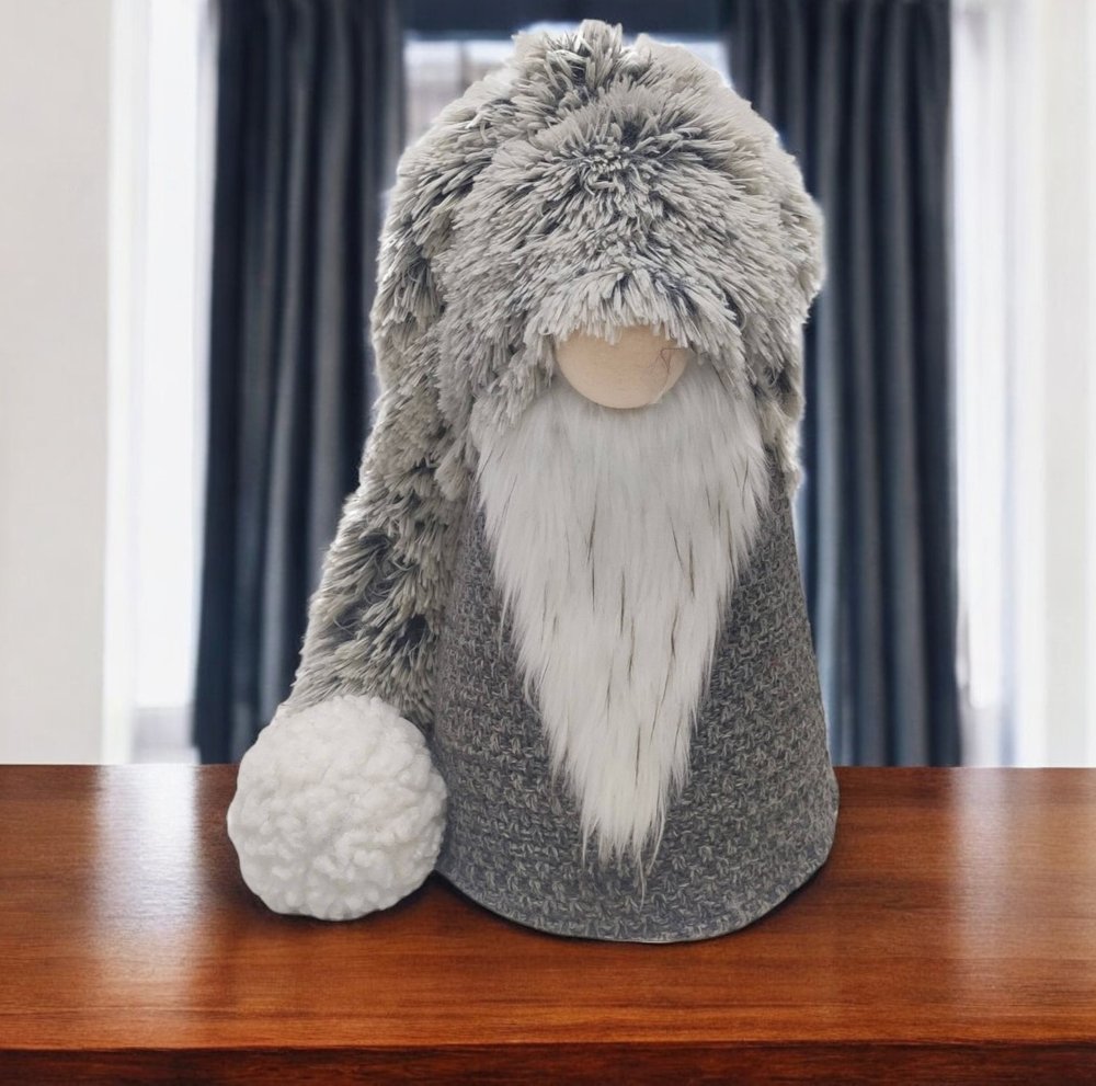 36" Gray And White Fabric Christmas Santa Standing Gnome