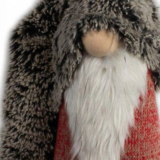 36" Red Gray And White Fabric Christmas Santa Standing Gnome