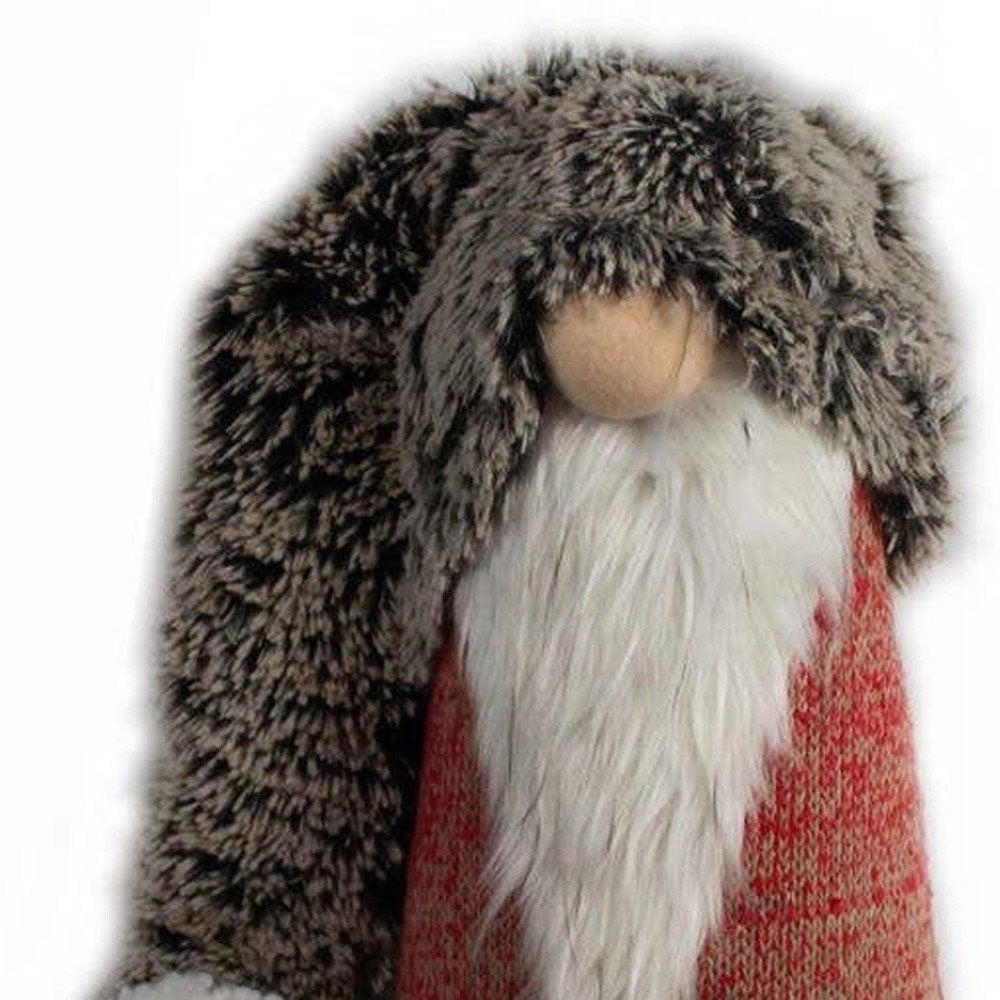 36" Red Gray And White Fabric Christmas Santa Standing Gnome