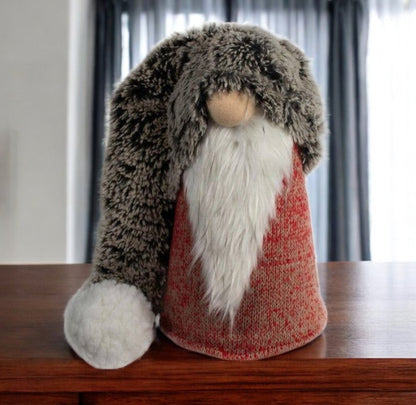 36" Red Gray And White Fabric Christmas Santa Standing Gnome