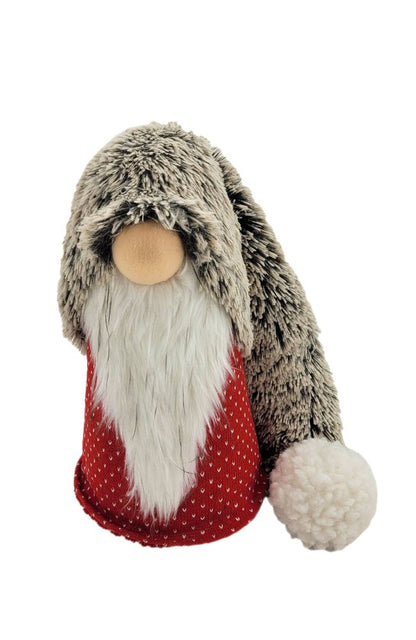 28" Red Gray And White Fabric Christmas Santa Standing Gnome