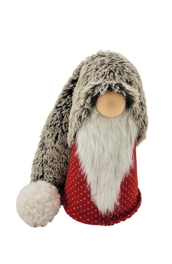 28" Red Gray And White Fabric Christmas Santa Standing Gnome