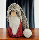 28" Red Gray And White Fabric Christmas Santa Standing Gnome
