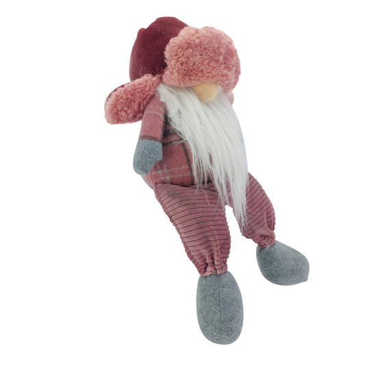 18" Pink Gray And White Fabric Standing Gnome