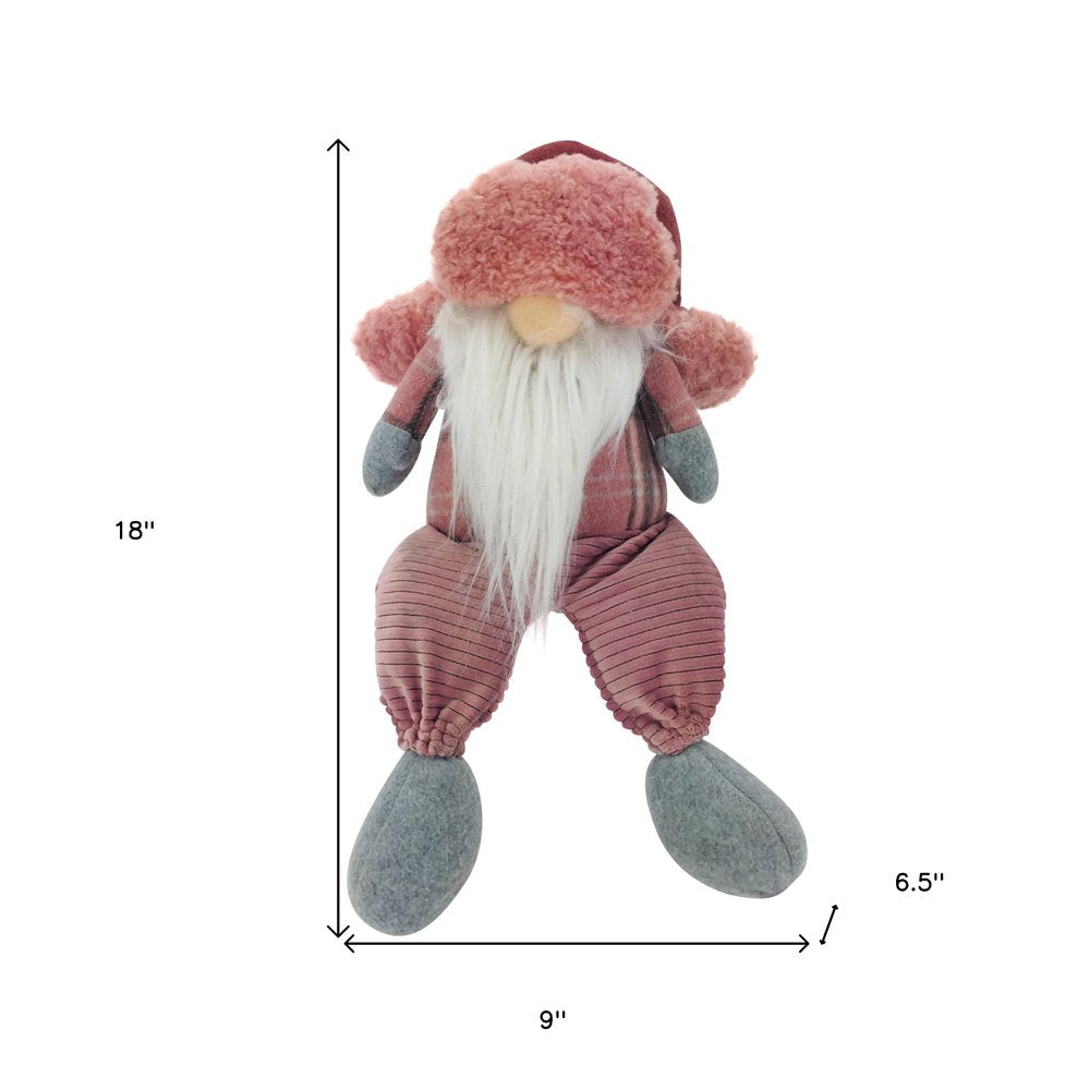 18" Pink Gray And White Fabric Standing Gnome