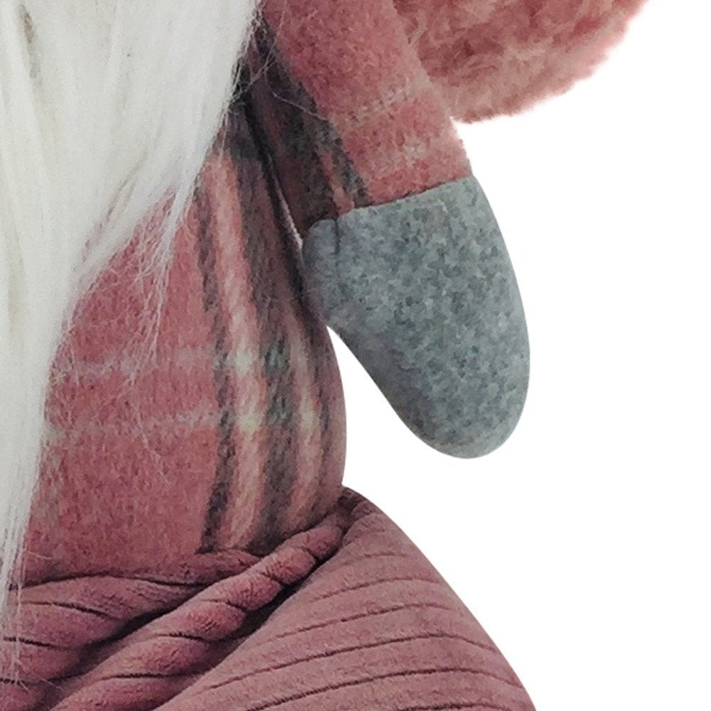 18" Pink Gray And White Fabric Standing Gnome