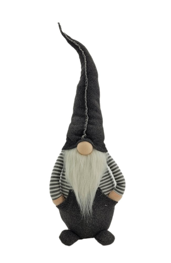 29" Gray And White Fabric Standing Gnome