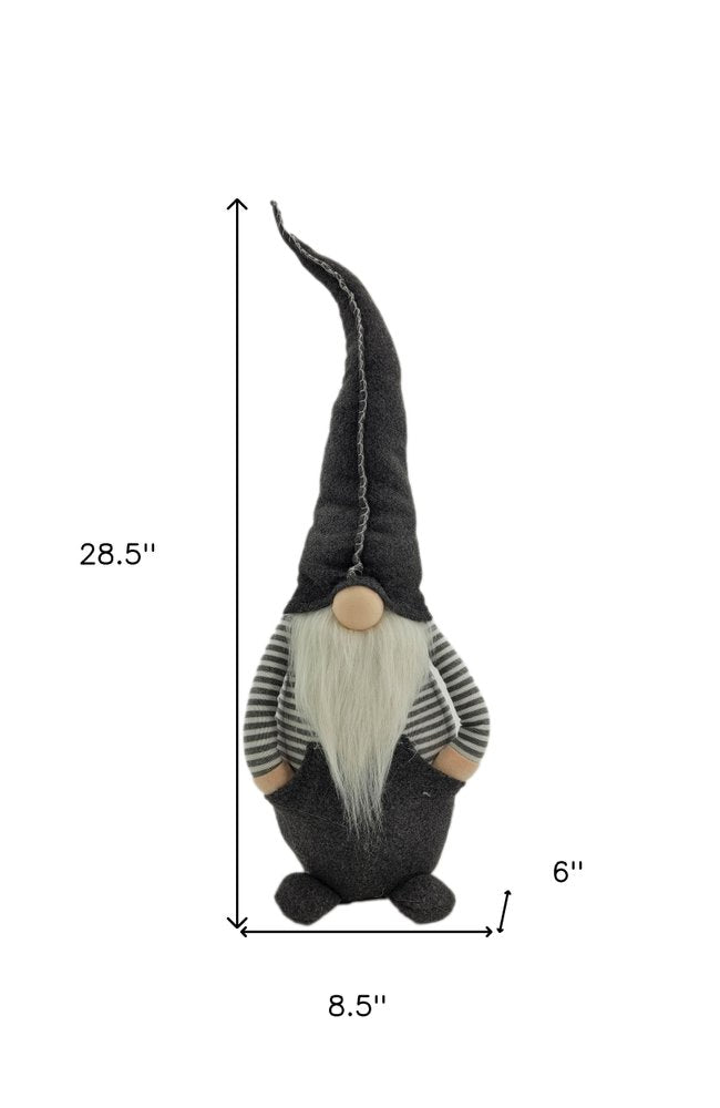 29" Gray And White Fabric Standing Gnome