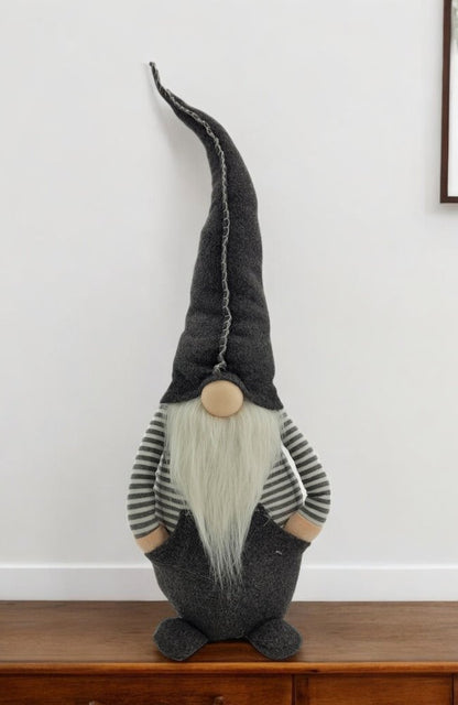 29" Gray And White Fabric Standing Gnome