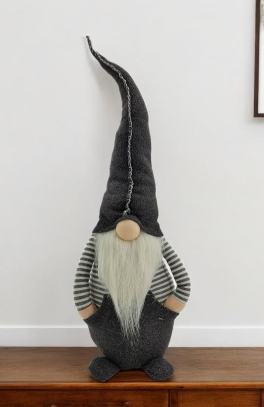 29" Gray And White Fabric Standing Gnome
