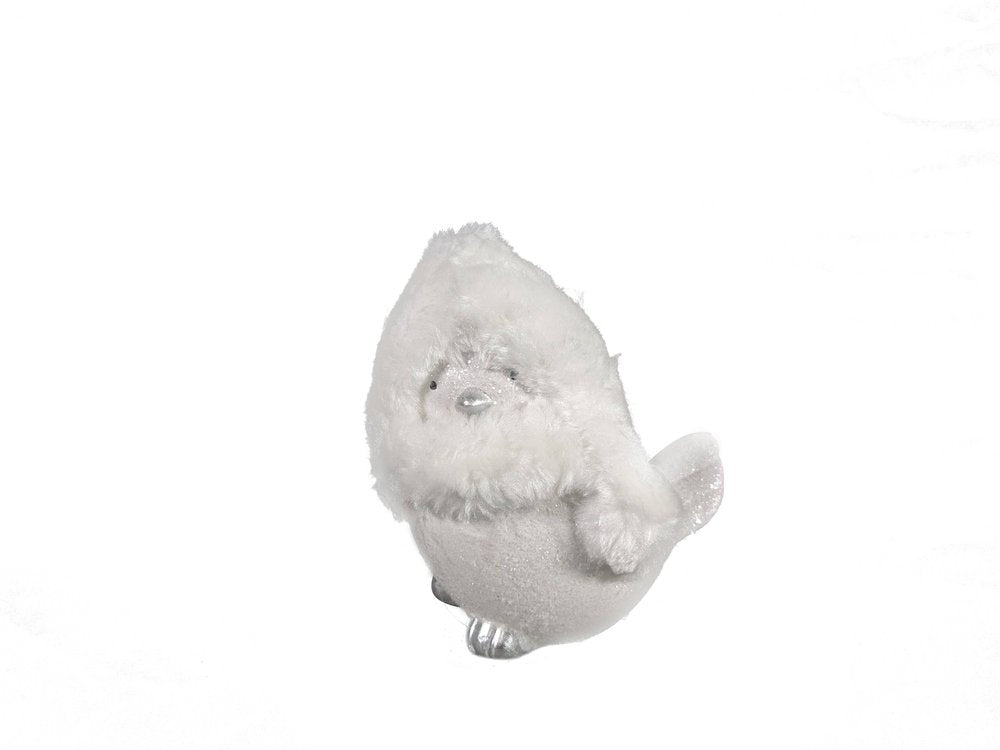 6" White And Silver Ceramic And Fabric Bird Christmas Figurine