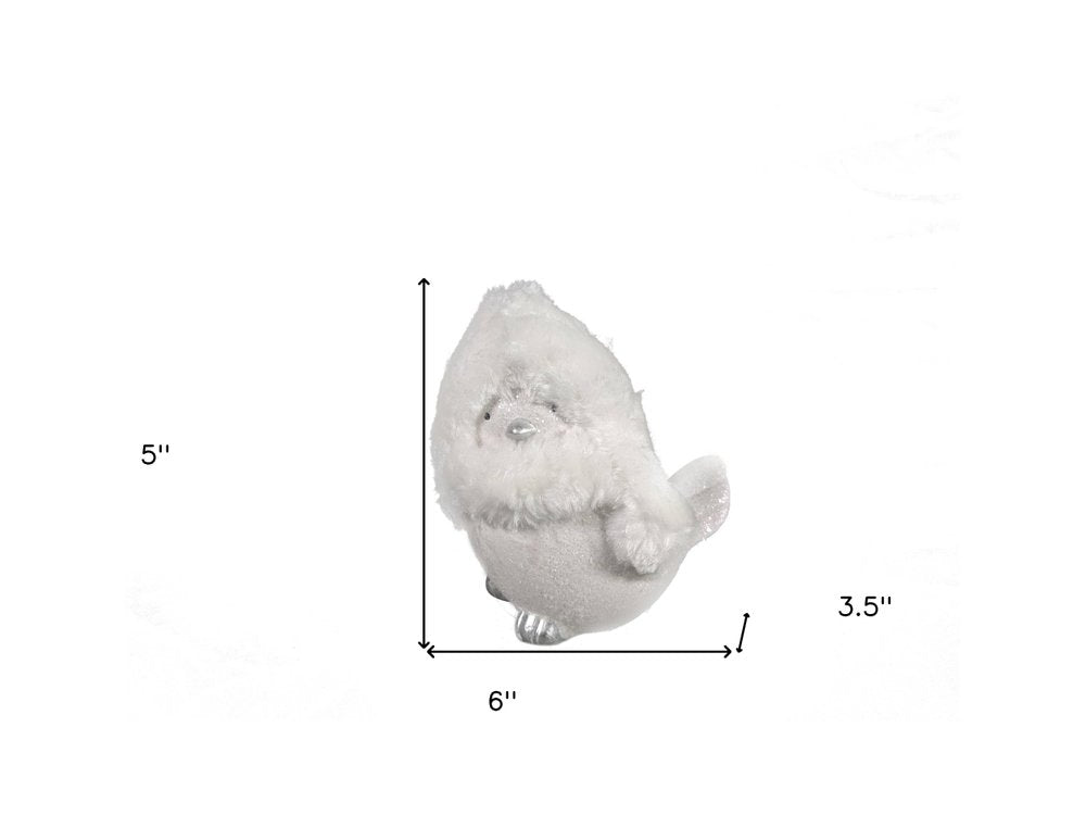 6" White And Silver Ceramic And Fabric Bird Christmas Figurine