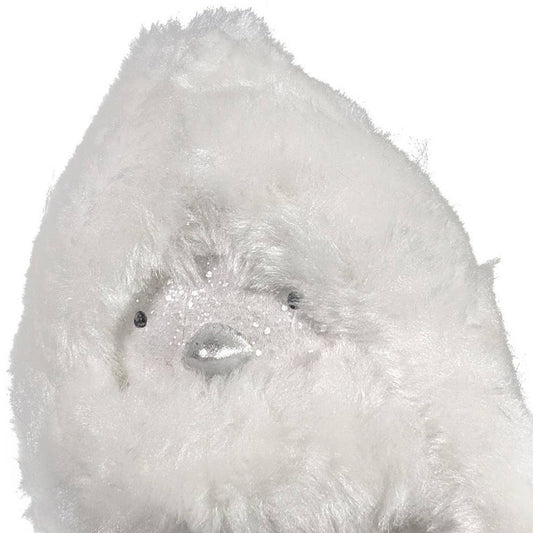 6" White And Silver Ceramic And Fabric Bird Christmas Figurine