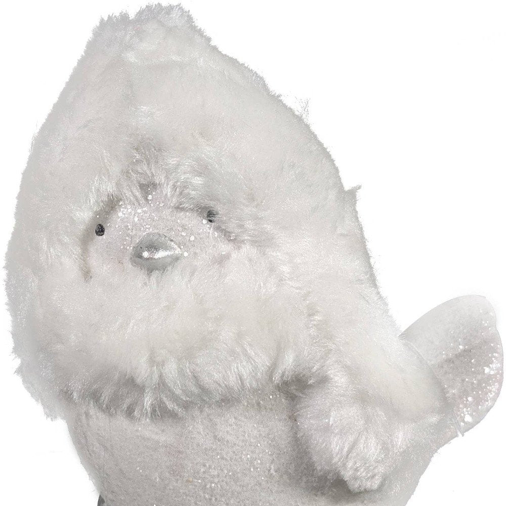 6" White And Silver Ceramic And Fabric Bird Christmas Figurine