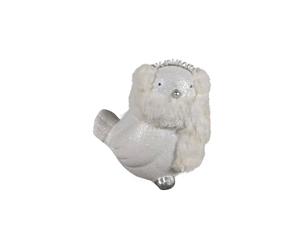 6" White And Silver Ceramic And Fabric Bird Christmas Figurine