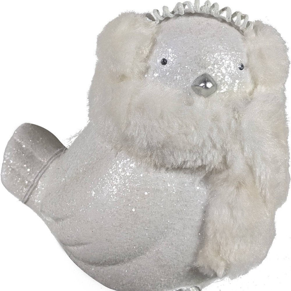6" White And Silver Ceramic And Fabric Bird Christmas Figurine