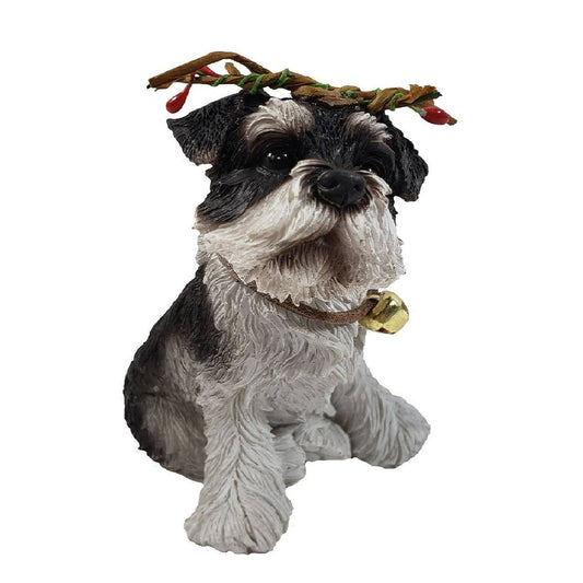 4" Black White And Gold Polyresin Dog Christmas Santa Figurine