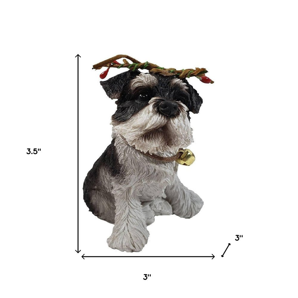 4" Black White And Gold Polyresin Dog Christmas Figurine