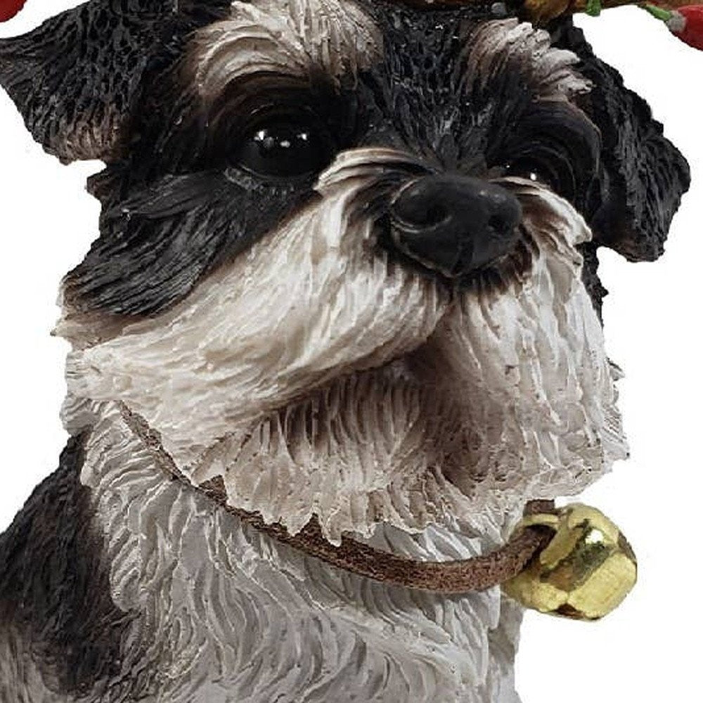 4" Black White And Gold Polyresin Dog Christmas Santa Figurine