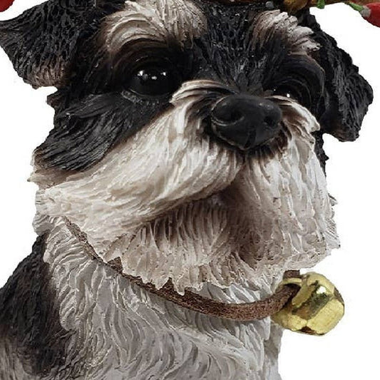 4" Black White And Gold Polyresin Dog Christmas Santa Figurine