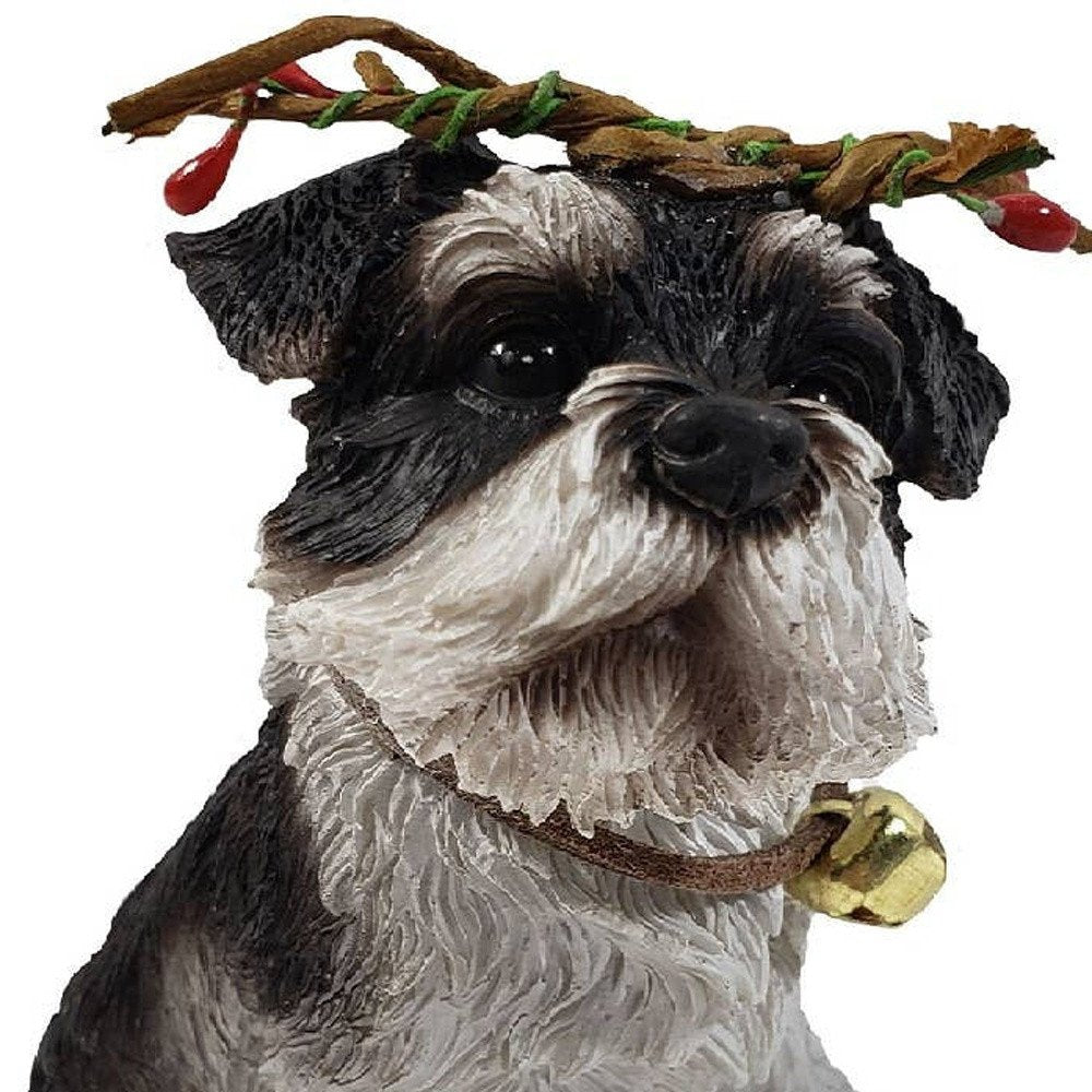 4" Black White And Gold Polyresin Dog Christmas Santa Figurine
