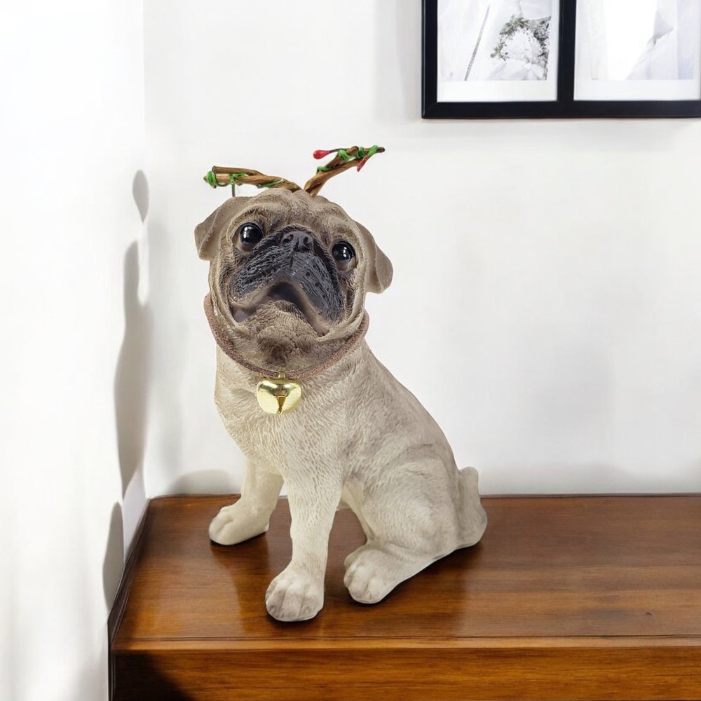 4" Cream Brown And Gold Polyresin Dog Christmas Figurine