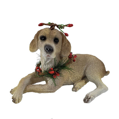 4" Brown Green And Red Polyresin Dog Christmas Figurine