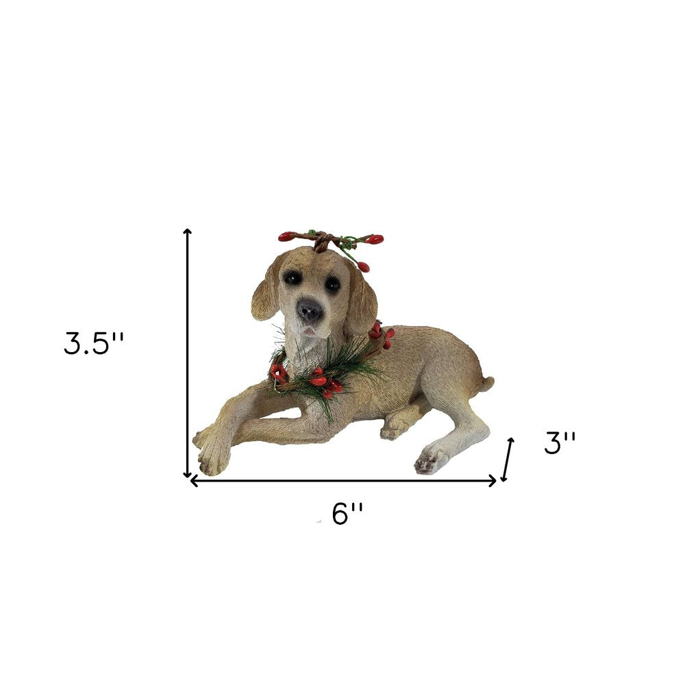 4" Brown Green And Red Polyresin Dog Christmas Santa Figurine